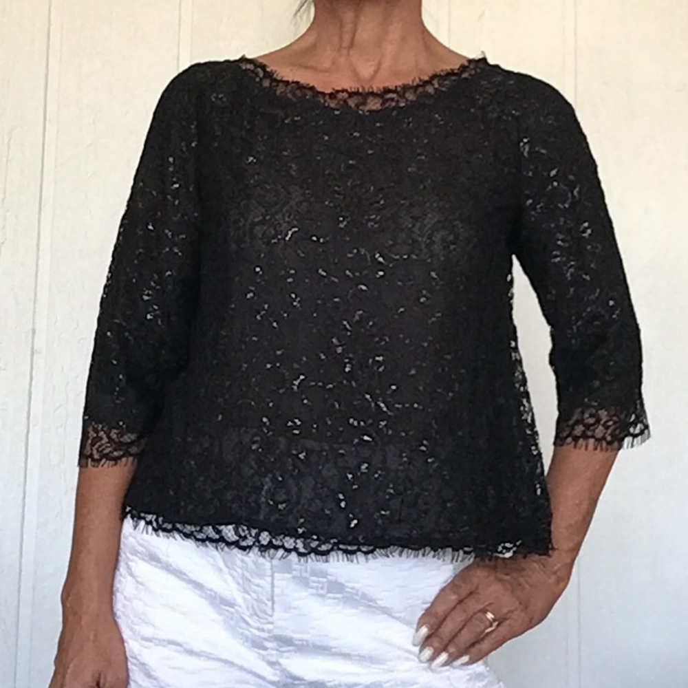 JOIE ANTONIA BLACK LACE BUTTON DOWN BACK TOP MEDIUM - Picture 11 of 14